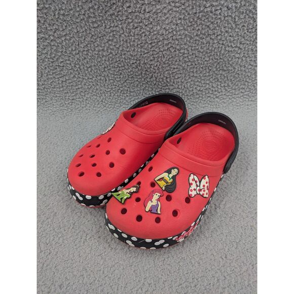 Minnie Mouse Disney Crocs Red Black White Women's size 8 Princess Jibbitz - Picture 1 of 12
